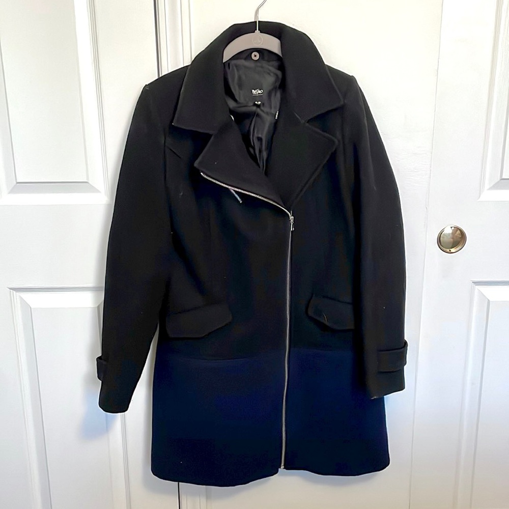 Mossimo Colorblock Black and Navy Long Wool Moto Jacket